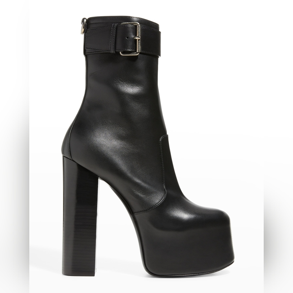 Saint Laurent Cherry Calfskin Leather Buckle Platform boots 37 YSL